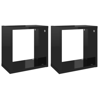 Wall Cube Shelves 2 pcs High Gloss Black 26x15x26 cm Payday Deals