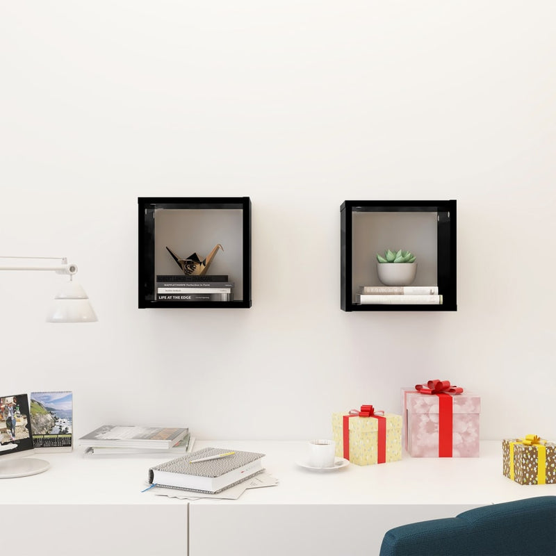 Wall Cube Shelves 2 pcs High Gloss Black 26x15x26 cm Payday Deals