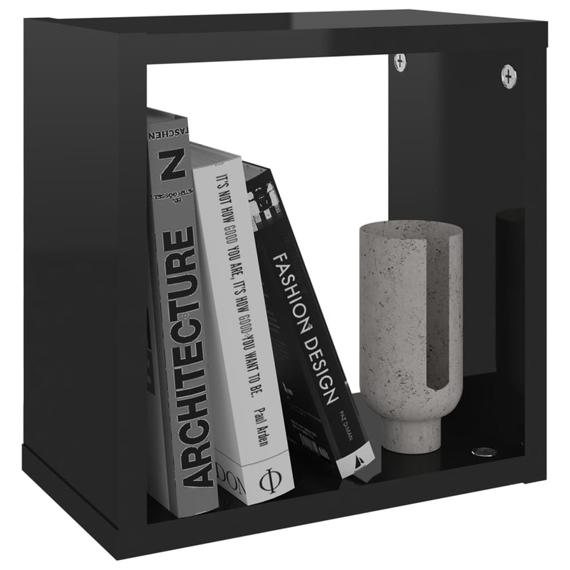 Wall Cube Shelves 2 pcs High Gloss Black 26x15x26 cm Payday Deals