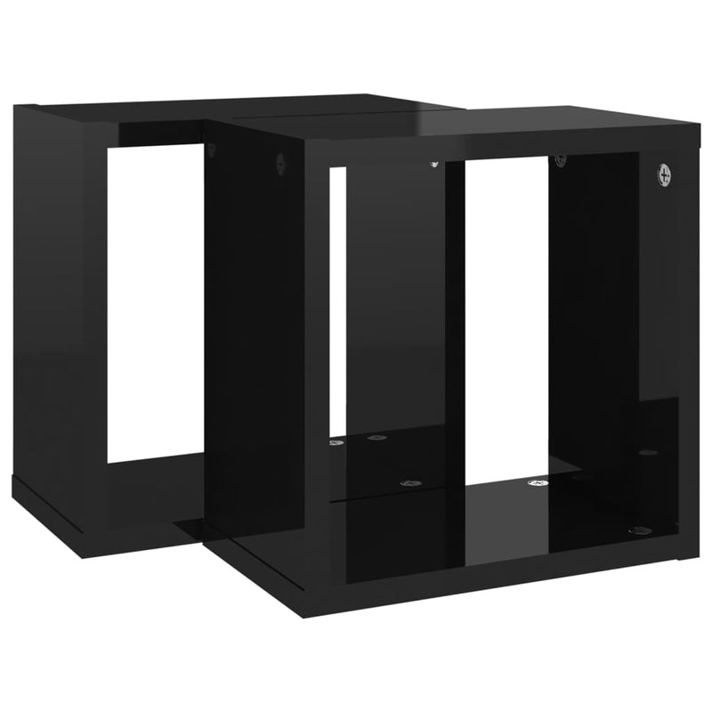 Wall Cube Shelves 2 pcs High Gloss Black 26x15x26 cm Payday Deals