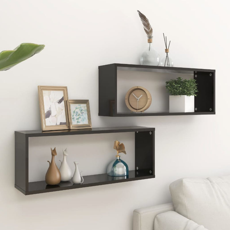 Wall Cube Shelves 2 pcs High Gloss Black 60x15x23 cm Engineered Wood Payday Deals