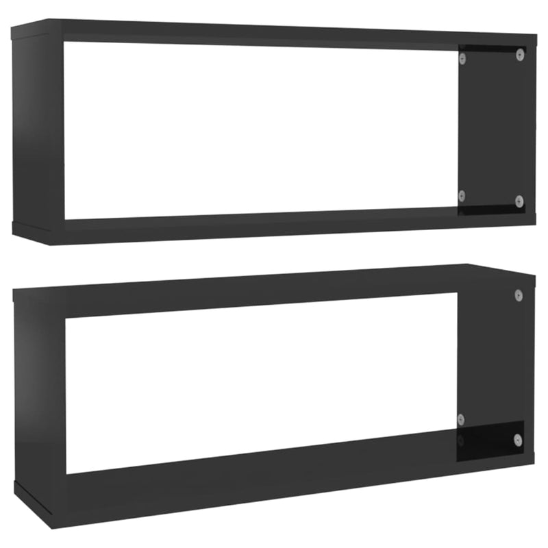 Wall Cube Shelves 2 pcs High Gloss Black 60x15x23 cm Engineered Wood Payday Deals