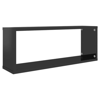 Wall Cube Shelves 2 pcs High Gloss Black 60x15x23 cm Engineered Wood Payday Deals