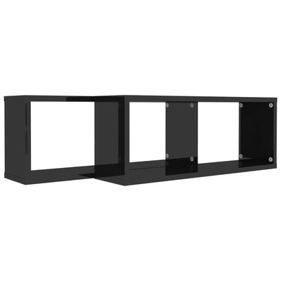 Wall Cube Shelves 2 pcs High Gloss Black 60x15x23 cm Engineered Wood Payday Deals