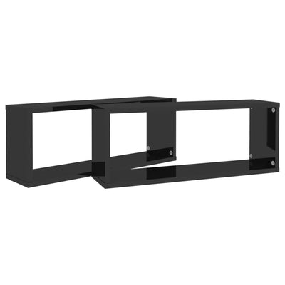 Wall Cube Shelves 2 pcs High Gloss Black 60x15x23 cm Engineered Wood Payday Deals