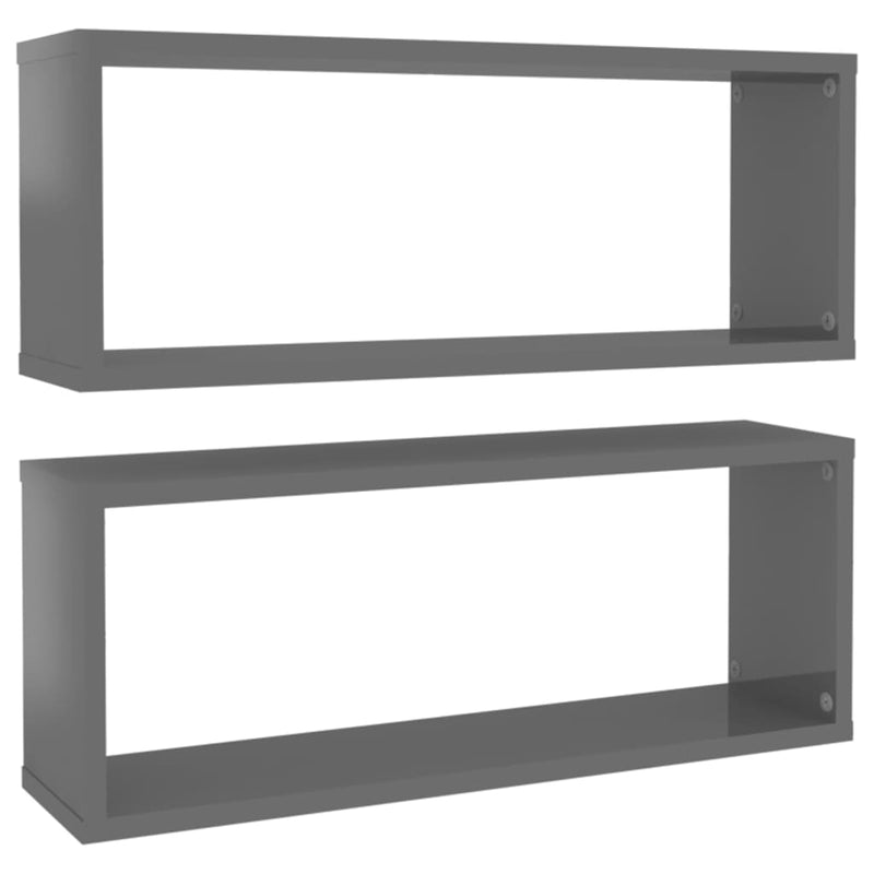 Wall Cube Shelves 2 pcs High Gloss Grey 60x15x23 cm Engineered Wood Payday Deals
