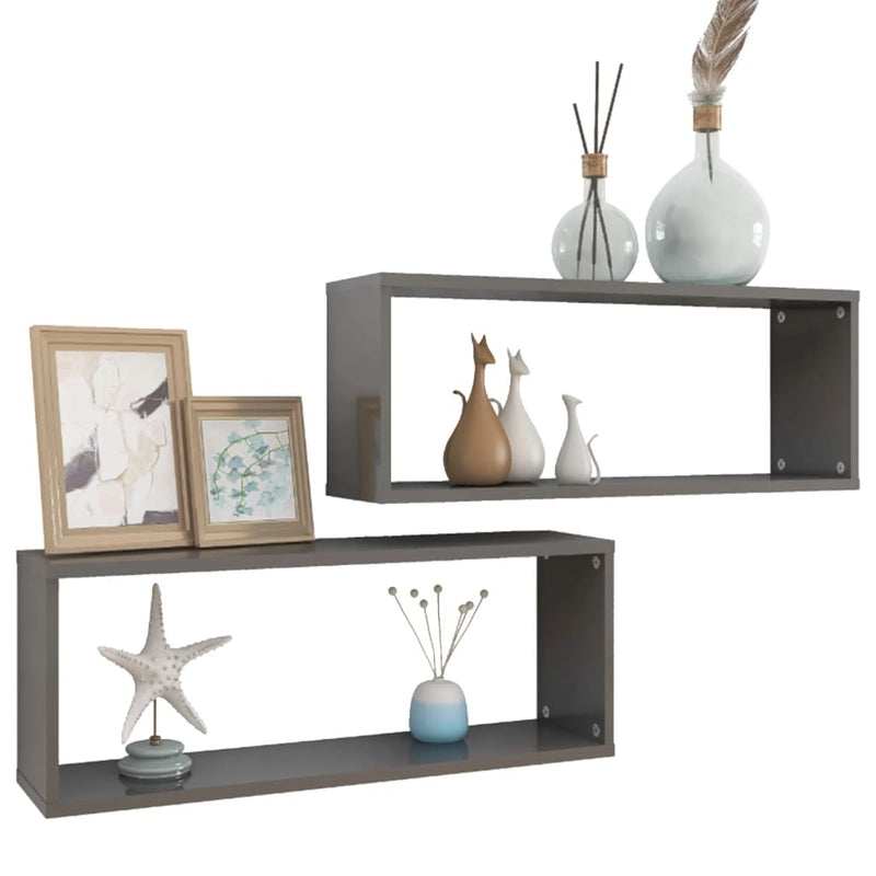 Wall Cube Shelves 2 pcs High Gloss Grey 60x15x23 cm Engineered Wood Payday Deals
