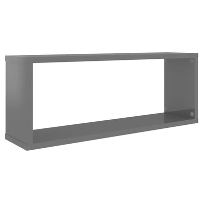 Wall Cube Shelves 2 pcs High Gloss Grey 60x15x23 cm Engineered Wood Payday Deals