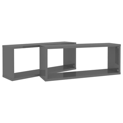 Wall Cube Shelves 2 pcs High Gloss Grey 60x15x23 cm Engineered Wood Payday Deals