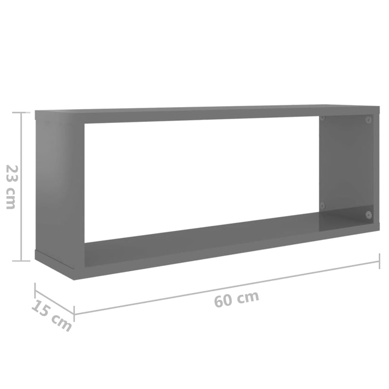 Wall Cube Shelves 2 pcs High Gloss Grey 60x15x23 cm Engineered Wood Payday Deals