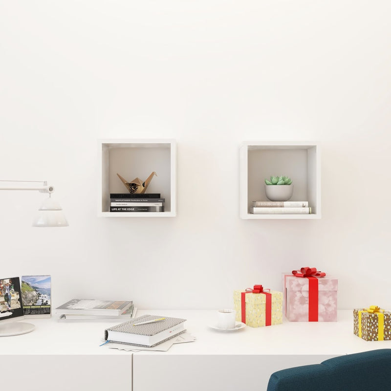 Wall Cube Shelves 2 pcs High Gloss White 26x15x26 cm Payday Deals