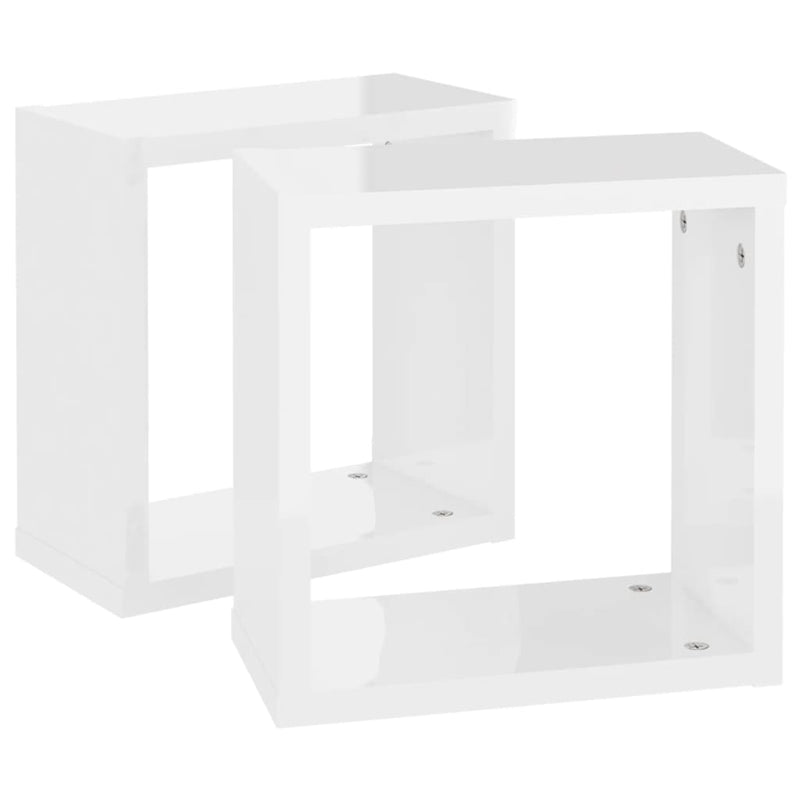 Wall Cube Shelves 2 pcs High Gloss White 30x15x30 cm Payday Deals