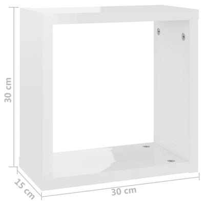 Wall Cube Shelves 2 pcs High Gloss White 30x15x30 cm Payday Deals