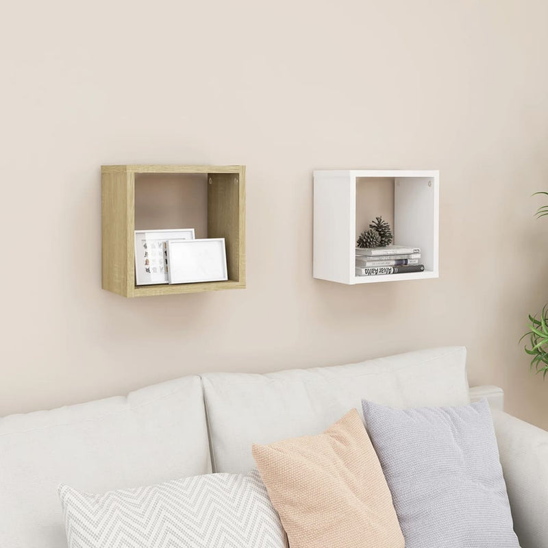 Wall Cube Shelves 2 pcs White and Sonoma Oak 26x15x26 cm Payday Deals