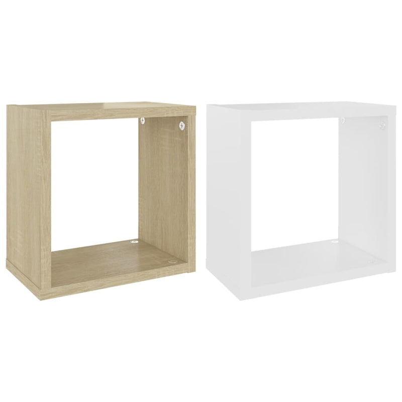 Wall Cube Shelves 2 pcs White and Sonoma Oak 26x15x26 cm Payday Deals