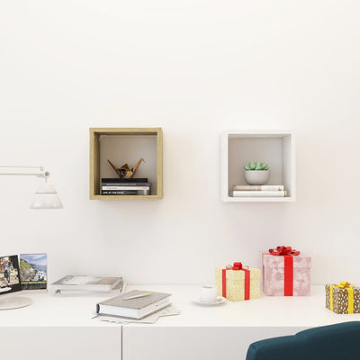 Wall Cube Shelves 2 pcs White and Sonoma Oak 26x15x26 cm Payday Deals