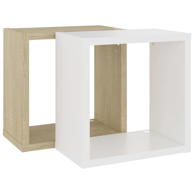 Wall Cube Shelves 2 pcs White and Sonoma Oak 26x15x26 cm Payday Deals