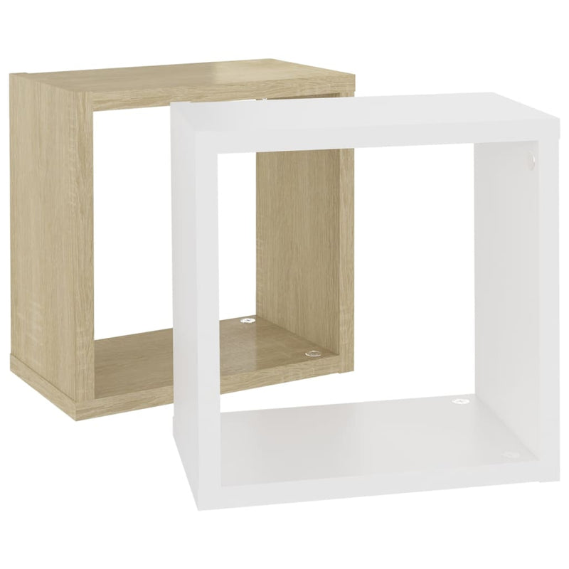 Wall Cube Shelves 2 pcs White and Sonoma Oak 26x15x26 cm Payday Deals