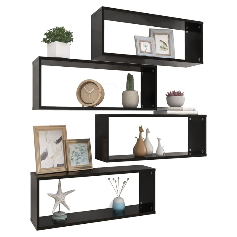 Wall Cube Shelves 4 pcs Black 60x15x23 cm Engineered Wood Payday Deals