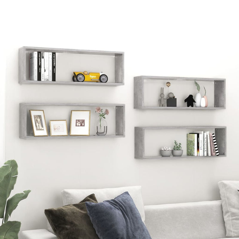 Wall Cube Shelves 4 pcs Concrete Grey 80x15x26.5 cm Engineered Wood Payday Deals