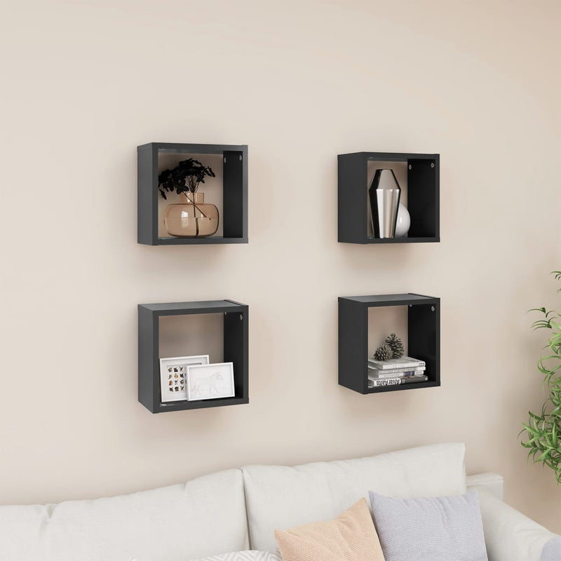 Wall Cube Shelves 4 pcs Grey 26x15x26 cm Payday Deals