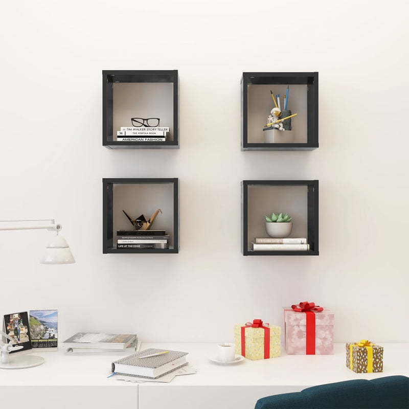 Wall Cube Shelves 4 pcs Grey 26x15x26 cm Payday Deals
