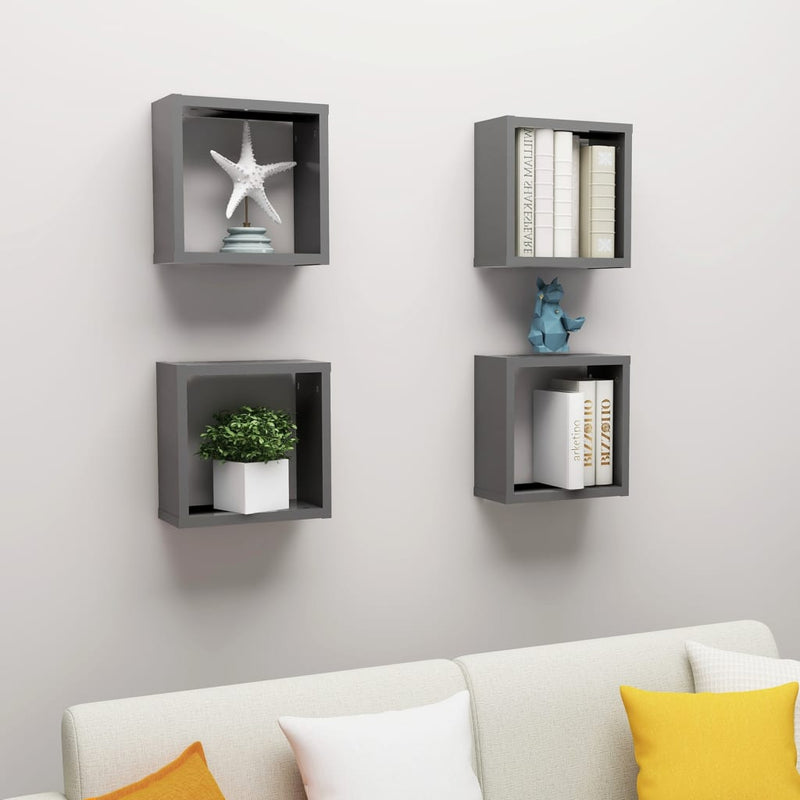 Wall Cube Shelves 4 pcs Grey 30x15x30 cm Payday Deals