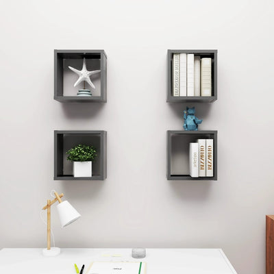 Wall Cube Shelves 4 pcs Grey 30x15x30 cm Payday Deals