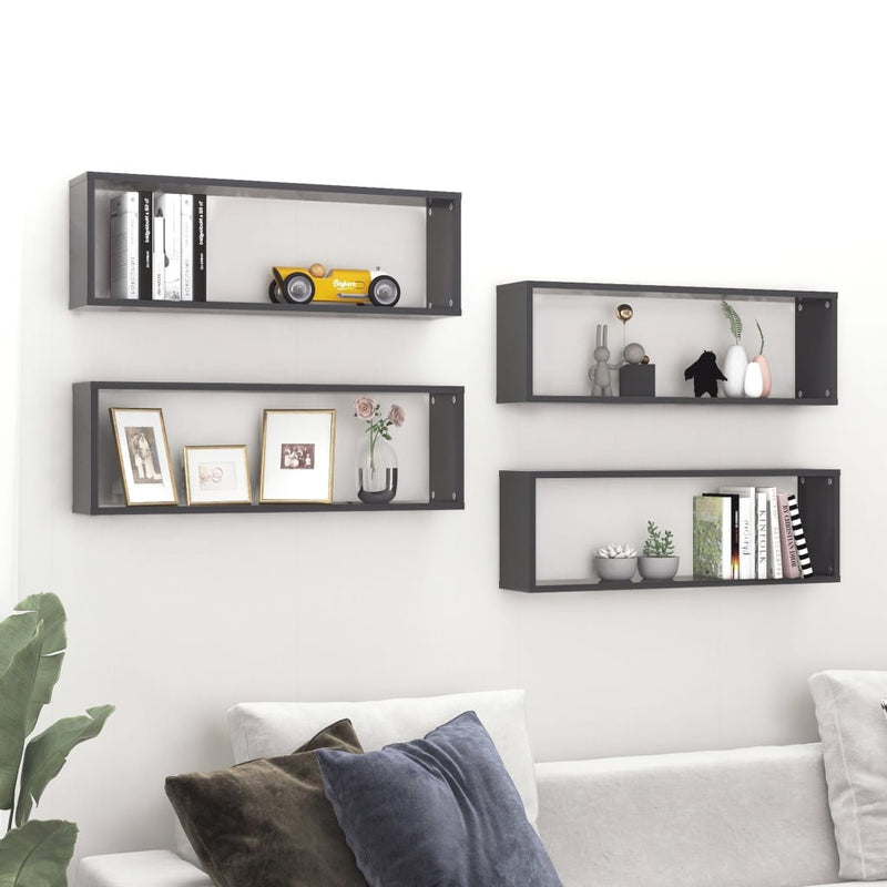 Wall Cube Shelves 4 pcs Grey 80x15x26.5 cm Engineered Wood Payday Deals