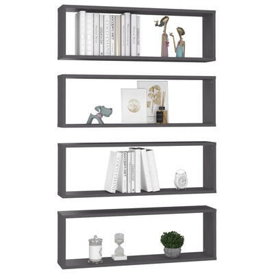 Wall Cube Shelves 4 pcs Grey 80x15x26.5 cm Engineered Wood Payday Deals