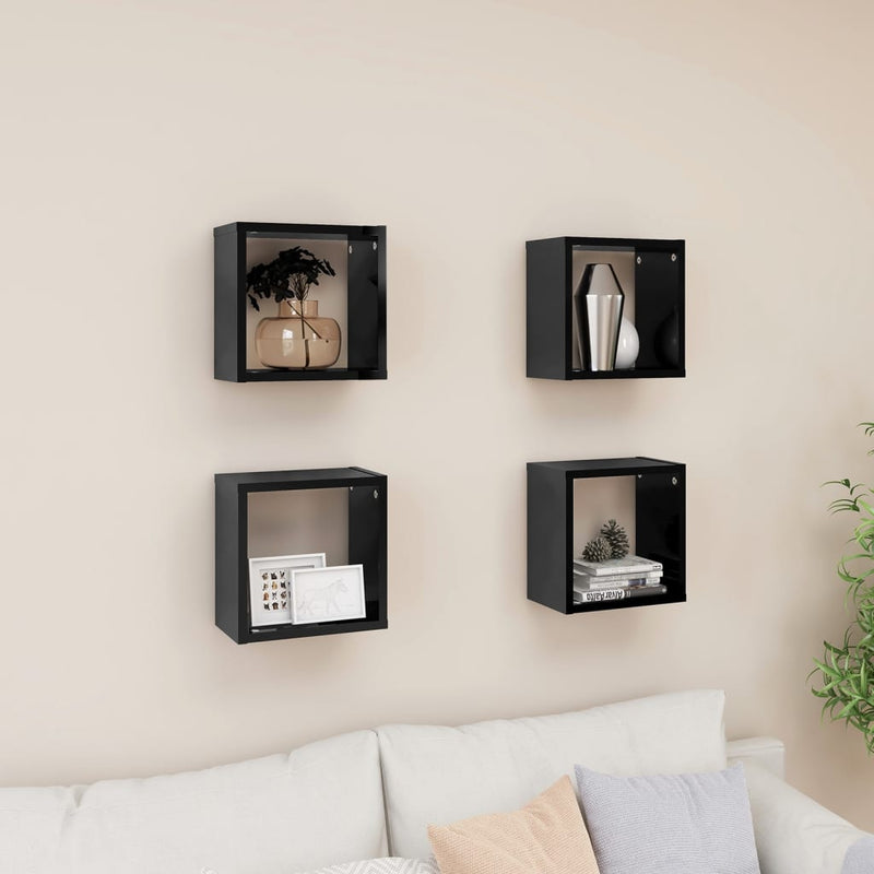 Wall Cube Shelves 4 pcs High Gloss Black 26x15x26 cm Payday Deals