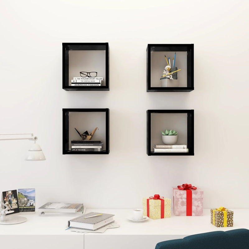 Wall Cube Shelves 4 pcs High Gloss Black 26x15x26 cm Payday Deals