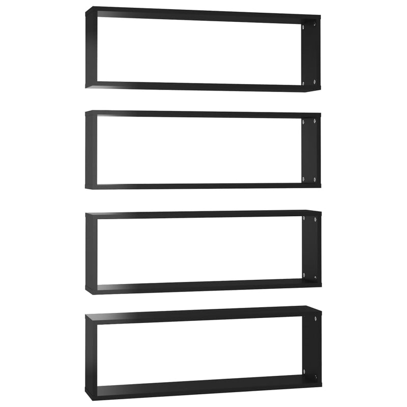 Wall Cube Shelves 4 pcs High Gloss Black 80x15x26.5cm Engineered Wood Payday Deals