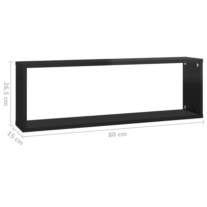 Wall Cube Shelves 4 pcs High Gloss Black 80x15x26.5cm Engineered Wood Payday Deals