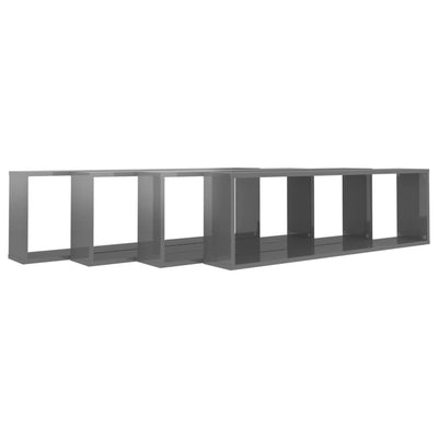 Wall Cube Shelves 4 pcs High Gloss Grey 100x15x30 cm Engineered Wood Payday Deals