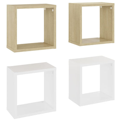 Wall Cube Shelves 4 pcs White and Sonoma Oak 26x15x26 cm Payday Deals