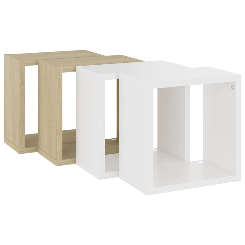 Wall Cube Shelves 4 pcs White and Sonoma Oak 26x15x26 cm Payday Deals