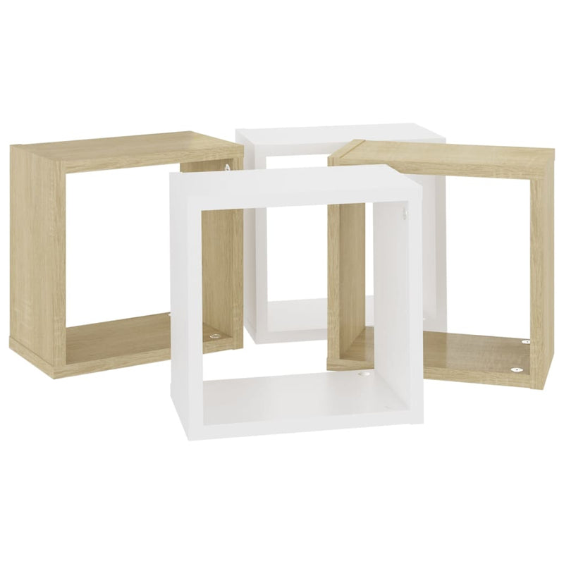 Wall Cube Shelves 4 pcs White and Sonoma Oak 26x15x26 cm Payday Deals
