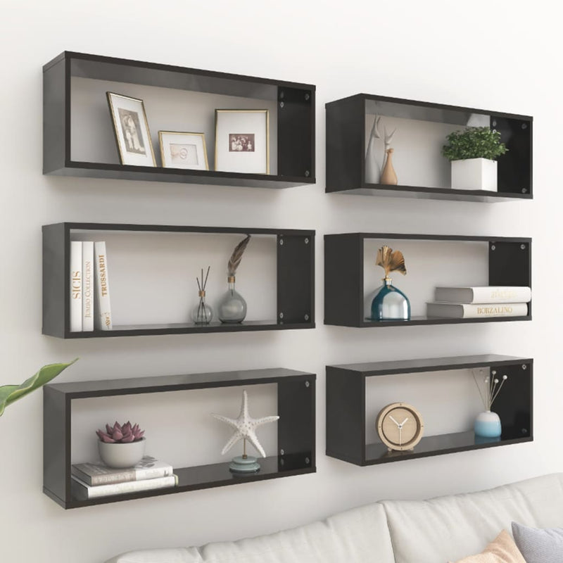 Wall Cube Shelves 6 pcs Black 60x15x23 cm Engineered Wood Payday Deals