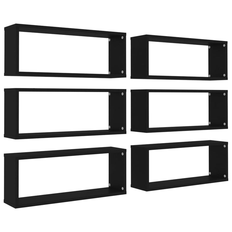 Wall Cube Shelves 6 pcs Black 60x15x23 cm Engineered Wood Payday Deals