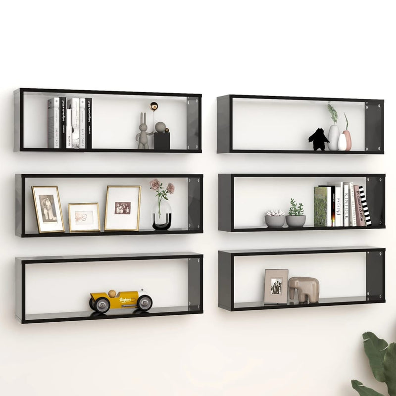 Wall Cube Shelves 6 pcs Black 80x15x26.5 cm Engineered Wood Payday Deals