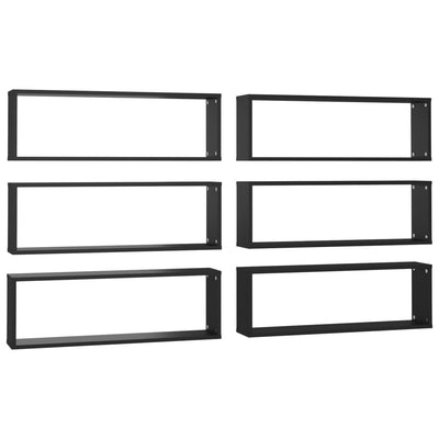 Wall Cube Shelves 6 pcs Black 80x15x26.5 cm Engineered Wood Payday Deals