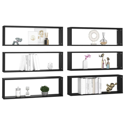 Wall Cube Shelves 6 pcs Black 80x15x26.5 cm Engineered Wood Payday Deals
