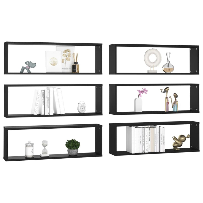 Wall Cube Shelves 6 pcs Black 80x15x26.5 cm Engineered Wood Payday Deals