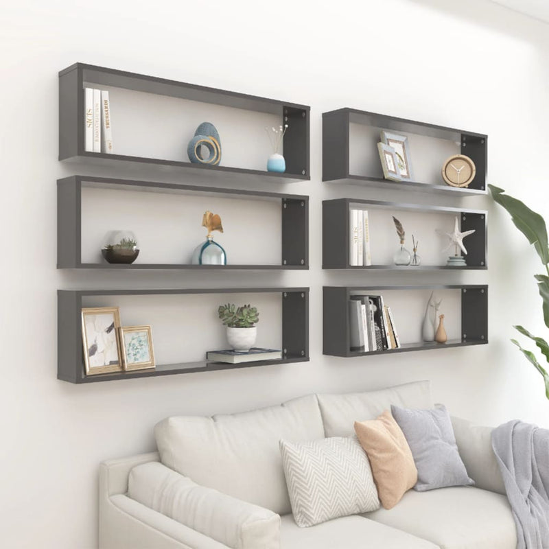 Wall Cube Shelves 6 pcs Grey 100x15x30 cm Engineered Wood Payday Deals