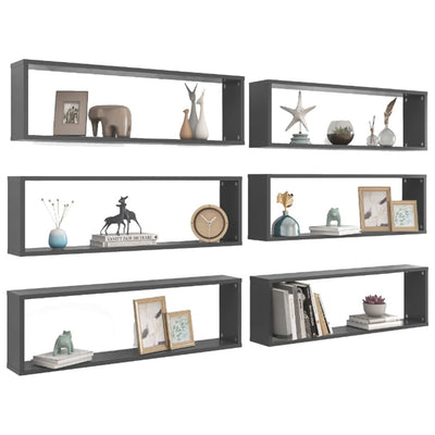 Wall Cube Shelves 6 pcs Grey 100x15x30 cm Engineered Wood Payday Deals