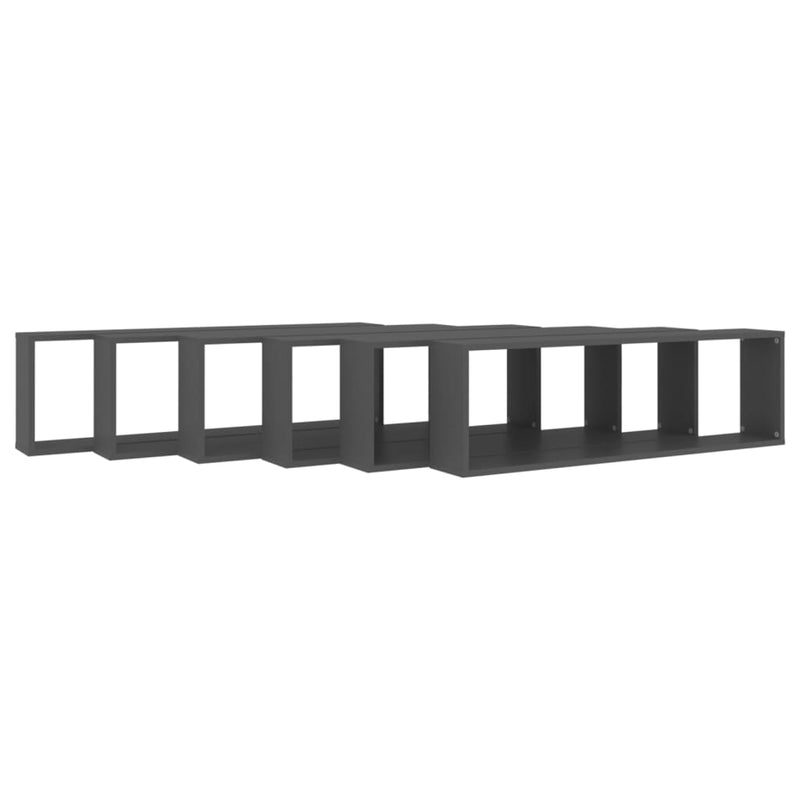 Wall Cube Shelves 6 pcs Grey 100x15x30 cm Engineered Wood Payday Deals
