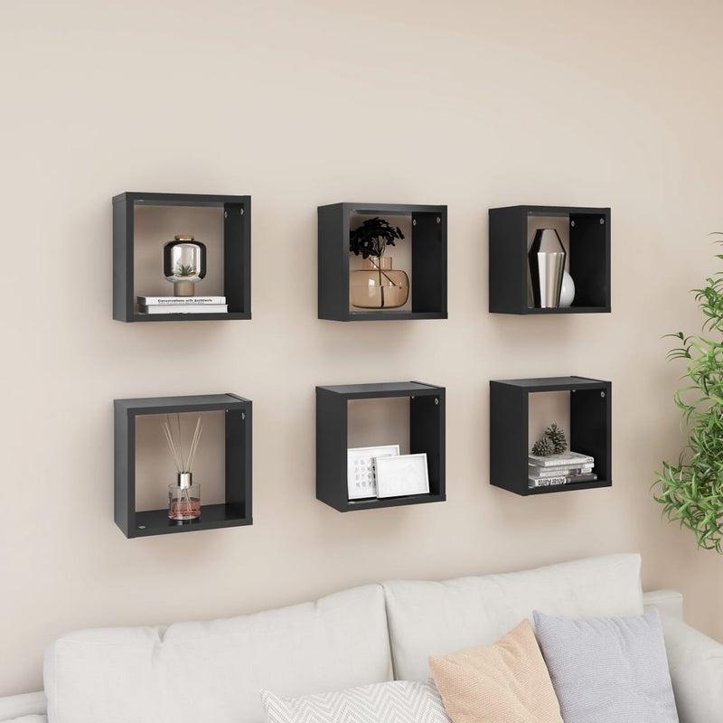 Wall Cube Shelves 6 pcs Grey 26x15x26 cm Payday Deals