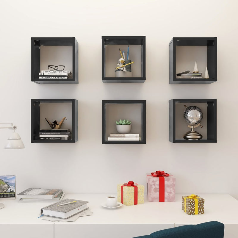 Wall Cube Shelves 6 pcs Grey 26x15x26 cm Payday Deals