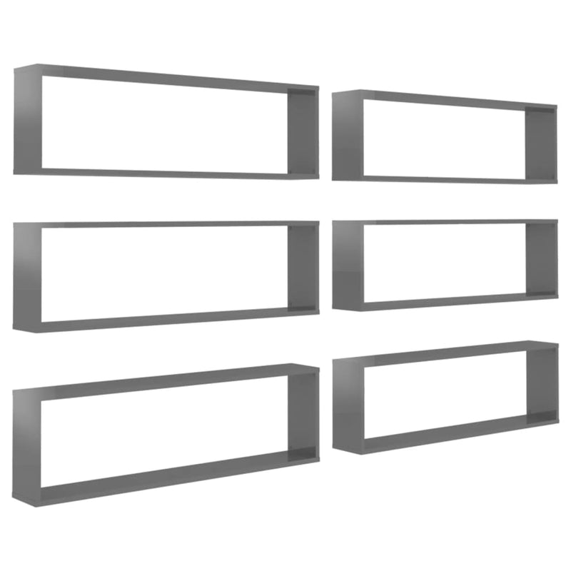Wall Cube Shelves 6 pcs High Gloss Grey 100x15x30 cm Engineered Wood Payday Deals